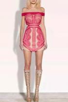 Oasap Lace Paneled Off The Shoulder Zip Back Body-con Dress