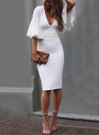 Oasap Solid Ruffle Sleeve Bodycon Dress