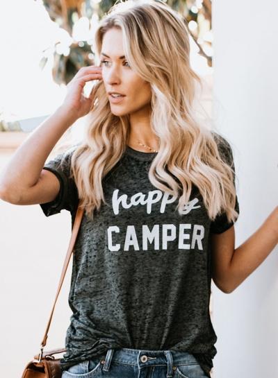 Oasap Summer Casual Round Neck Short Sleeve Letter Printed Tee Shirt