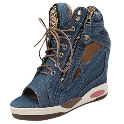 Oasap Fashion Peep Toe Lace Up Wedge Heels Sandals