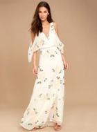 Oasap V Neck Off Shoulde Backless Floral Printed Maxi Dress