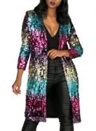 Oasap Long Sleeve Color Block Sequins Decoration Coat