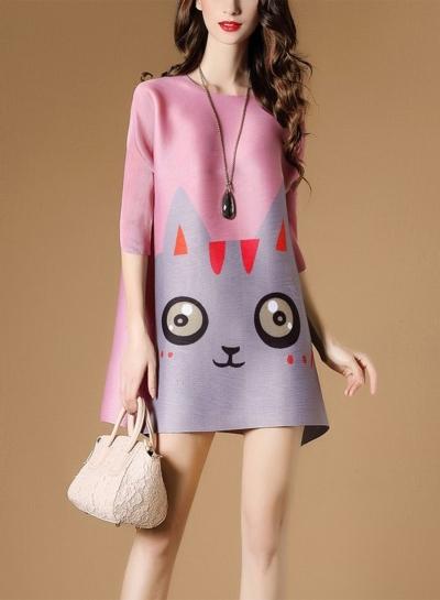 Oasap Round Neck Half Sleeve Printed Mini Dresses