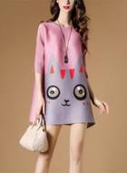 Oasap Round Neck Half Sleeve Printed Mini Dresses