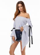 Oasap Fashion Striped Flare Sleeve Off Shoulder Blouse