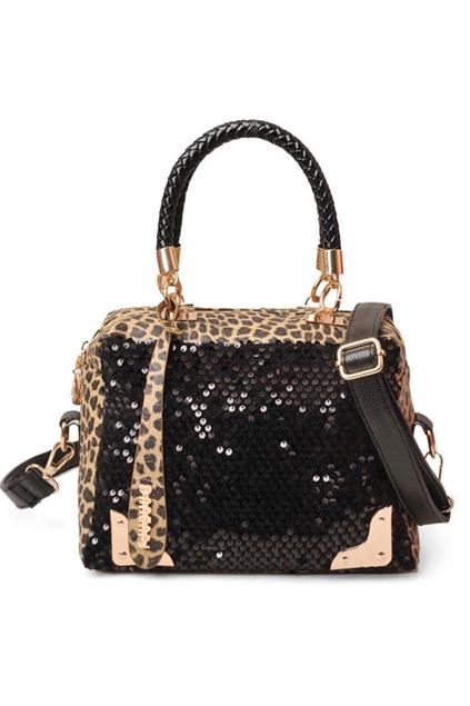 Oasap Sequin Embellished Leopard Skin Print Shoulder Bag