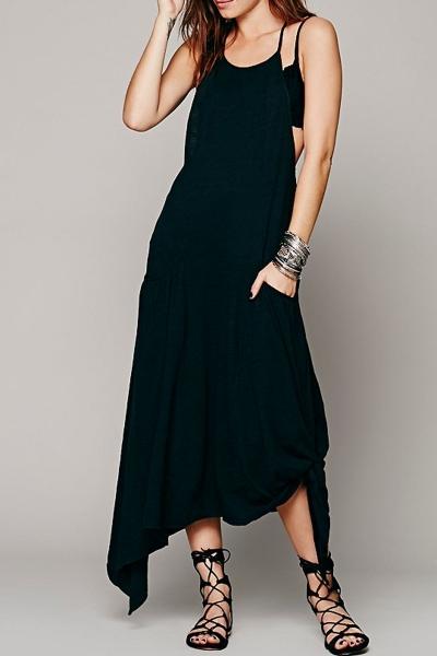 Oasap Demure Solid Color Sleeveless Midi Dress