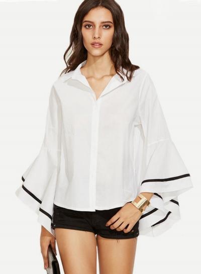 Oasap Turn Down Collar Flare Sleeve Shirts