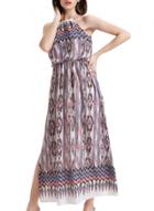 Oasap Women's Halter Sleeveless Side High Slit Printed Maxi Dress