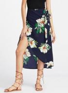 Oasap Irregular High Waist Floral Print Skirt With Belt