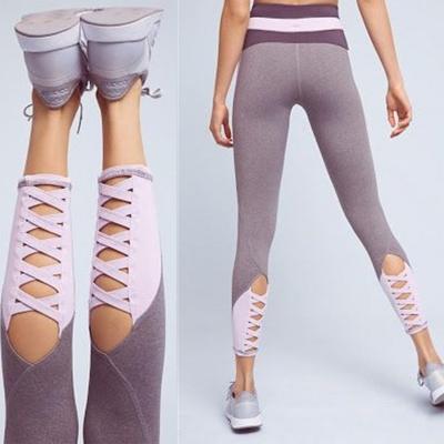 Oasap Fashion Color Block Criss Cross Skinny Fit Leggings