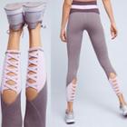 Oasap Fashion Color Block Criss Cross Skinny Fit Leggings