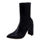 Oasap Solid Color Pointed Toe Block Heels Mid-calf Boots