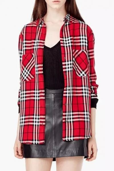 Oasap Casual Plaid Long Sleeve Pocket Button Down Shirt