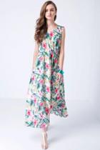 Oasap Boho Chic Booming Floral Print Midi Dress