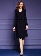 Oasap Notch Lapel Two Buttons Long Slit Back Coat