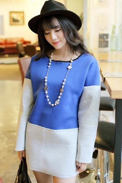 Oasap Color Block Tunic Sweatshirt