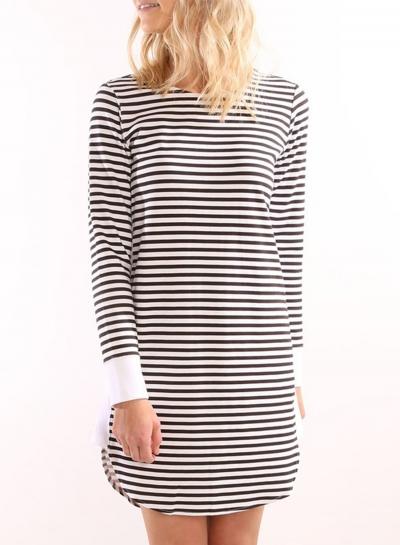 Oasap Fashion Stripe Long Sleeve Pullover Mini Dress