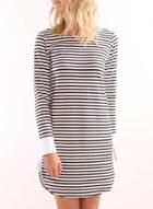 Oasap Fashion Stripe Long Sleeve Pullover Mini Dress