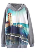 Oasap Seashore Pattern Hoodie