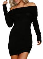 Oasap Women's Off Shoulder Long Sleeve Knitted Bodycon Mini Dress