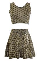 Oasap Sequin Fish Scale Pattern Crop Top Mini Skirt Matching Sets