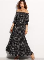 Oasap Slash Neck Polka Dot Off Shoulder Maxi Dress