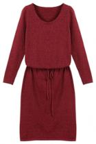 Oasap Casual Solid Long-sleeves Medi Knit Dress