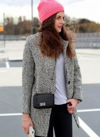 Oasap Fashion Single Button Houndstooth Coat