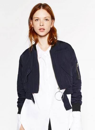Oasap Women's O Ring Zip Front Cropped Jacket