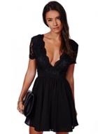 Oasap Lace Deep V Neck Backless Mini Club Dress