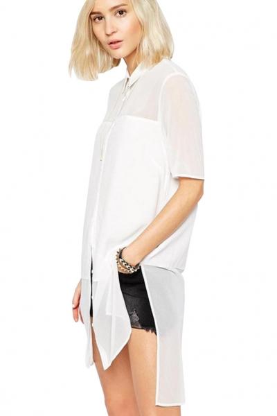Oasap Stylish Sheer Long Patchwork Tunic Top