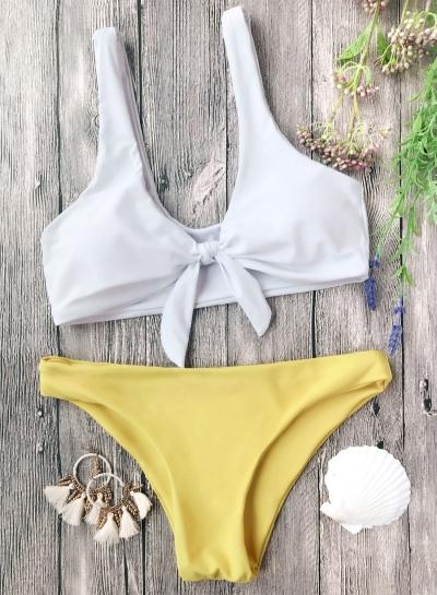 Oasap Deep V Neck Color Block Two Piece Bikini Swimwear