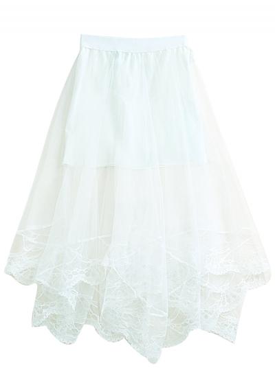 Oasap Women's Solid Elastic Waist Mesh Irregular Hem Skirt