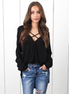 Oasap V Neck Criss Cross High Low Blouse
