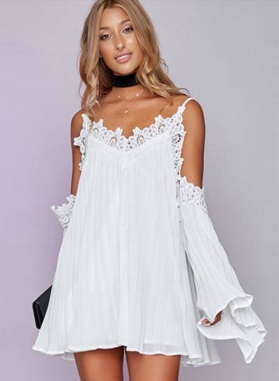 Oasap Spaghetti Strap V Neck Lace Trim A-line Dress