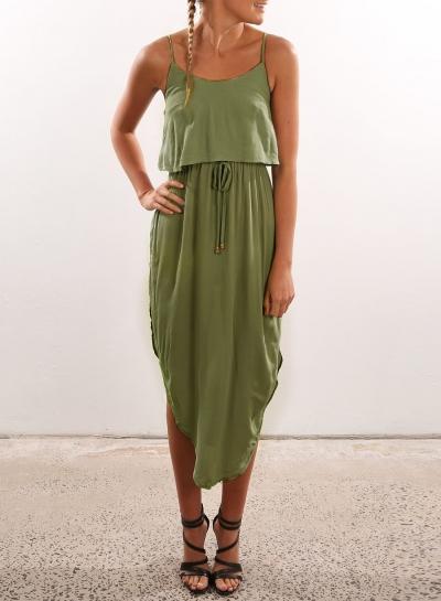 Oasap Spaghetti Strap Drawstring Waist Irregular Dress