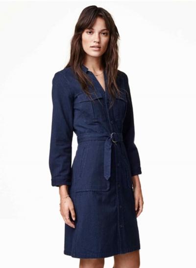 Oasap Women's Polo Collar Single Breasted Denim With Belt Dress