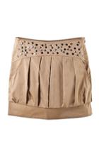 Oasap Pure Color Rivet Embellished Pleated Skirt