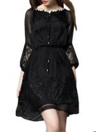Oasap Women's Sheer Floral Lace Trim Tie Waist Dress