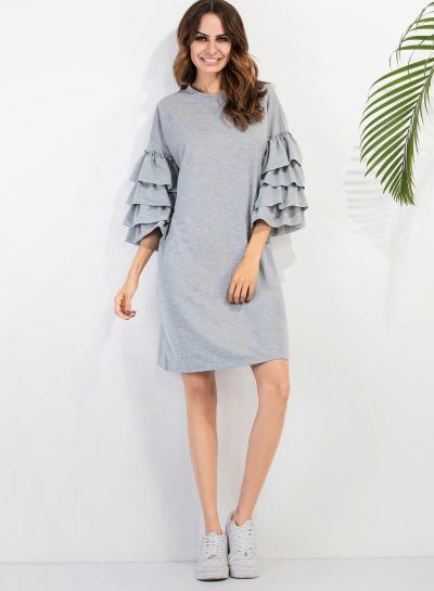 Oasap Round Neck Flounce Sleeve Casual Dresses