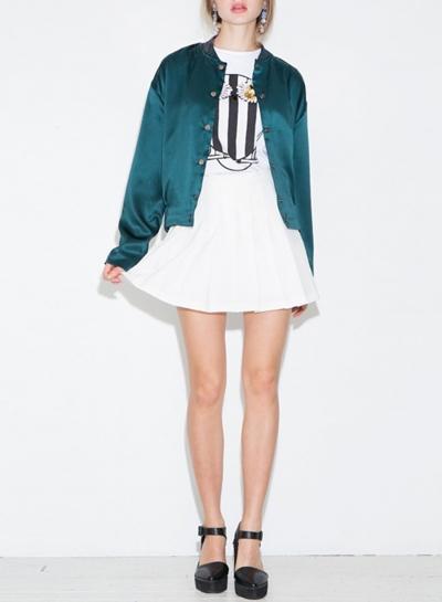 Oasap Women's Letter Sequin Graphic Band Collar Bomber Jacket
