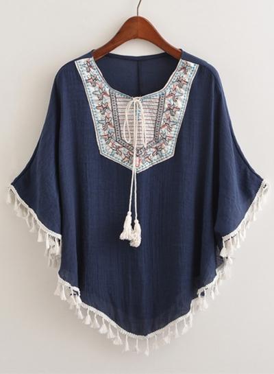 Oasap Fashion Cloak Blouse With Tassel