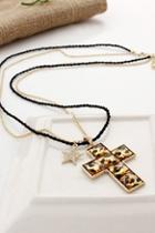 Oasap Cross Pendant Double Chain Necklace