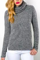 Oasap Heathered Side Slit Turtleneck Knit Sweater