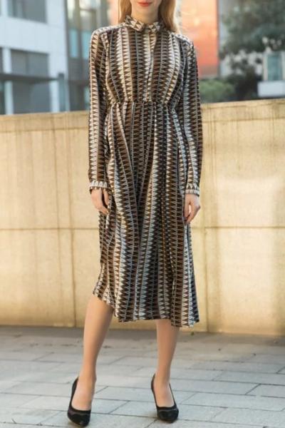 Oasap Charming Fall Argyle Pattern Chiffon Maxi Dress