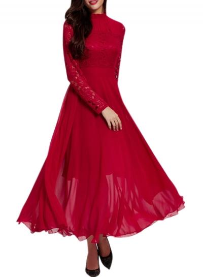 Oasap Women's Long Sleeve Floral Lace Maxi Evening Prom Dress