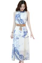 Oasap Ethereal Floral Ruffled Neck Long Dress