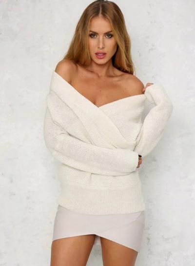Oasap Cross V Neck Long Sleeve Sweater