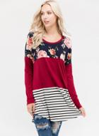 Oasap Casual Floral Patchwork Loose Fit Tee